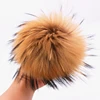 Factory Wholesale Detachable Raccoon Fox Fur Colorful Fluffy Pom Pom Ball With Snap Button For Beanie Hat / Boots / Garment