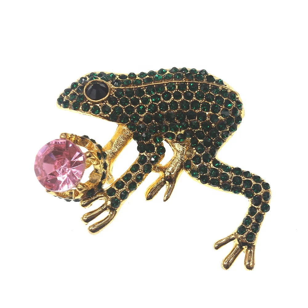 

Wholesale Vintage Brooches Rhinestone Green Animal Frog Brooch Pin Rhinestone Pin For Women Fashion DIY Jewelry, Picture