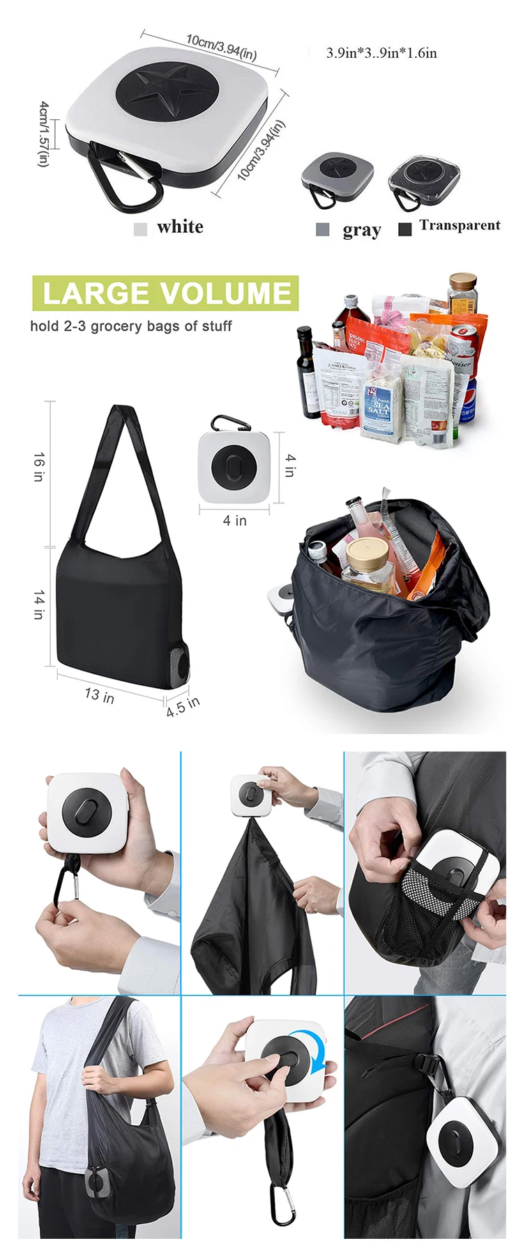 Reusable grocery shopping bag fashion collapsible for supermarket