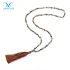 Wholesale low moq multicolor agate stone pendant brown tassel long necklace women