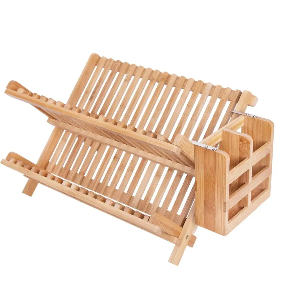 

Unique Bamboo Dish Rack Collapsible Dish Drainer restaurant Premium Foldable Dish Drying Racks with Utensil holder 2-Tier Cheap, Natural bamboo