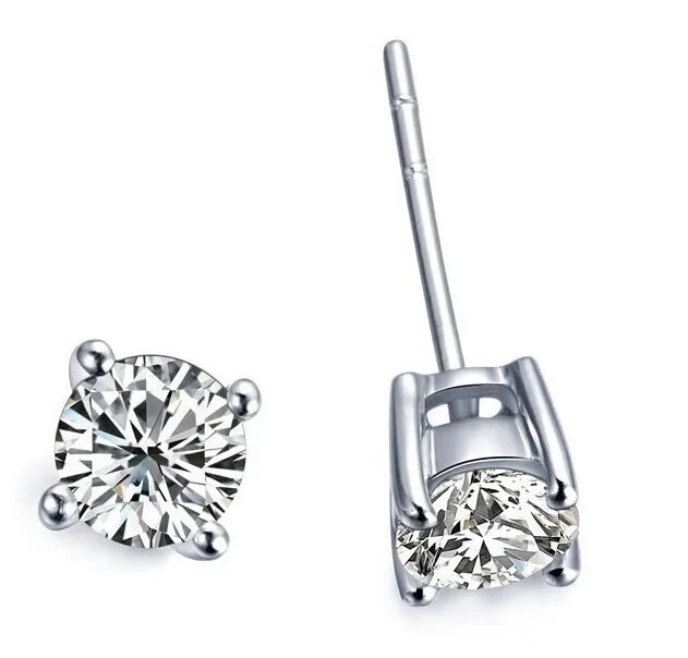

925 Sterling Silver Setting Clear Round CZ Cubic Zirconia Stud Earrings for Women