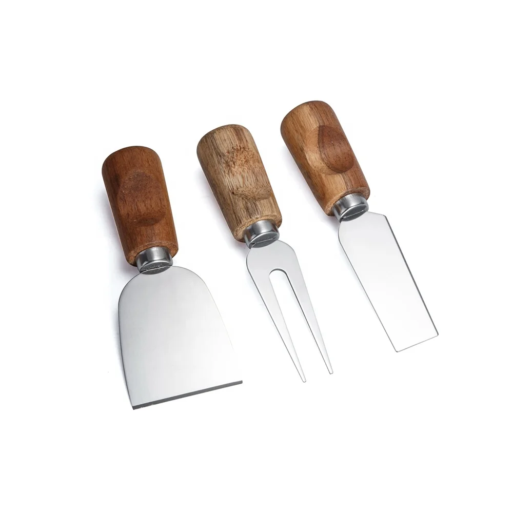 
2020 whole sale custom cheese knife promotion Stainless Steel Cheese Knife set with wood Handle 