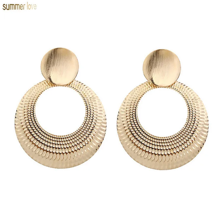 

New 2019 Boho Retro Gold Plated Hollow Geometric Round Drop Hoop Stud Earrings Weddings Party Jewelry for Women Girls, Many colors you can choose