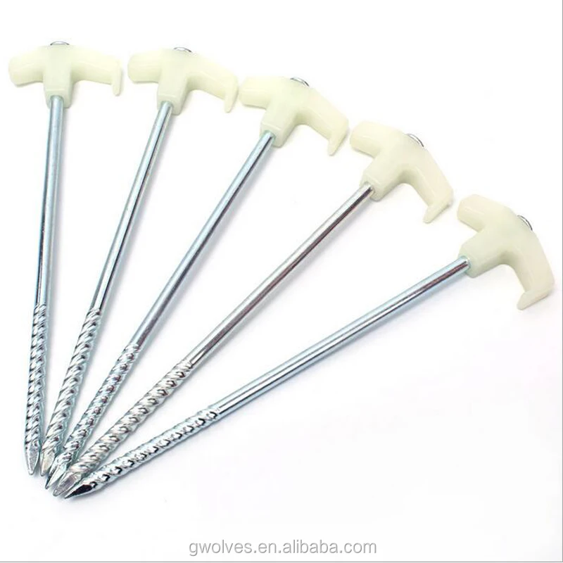 

Outdoor glow in dark plastic screw tent pegs 25CM tent nail, Silver