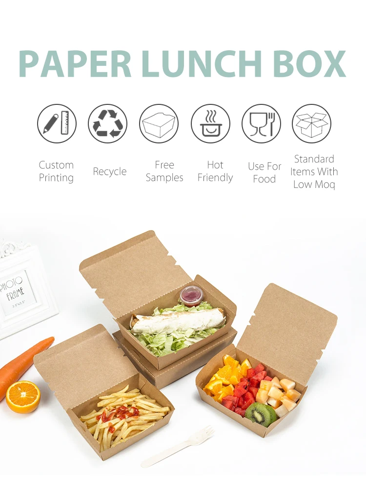 Disposable Food Packaging Lunch Box Container Take Away Kraft Paper