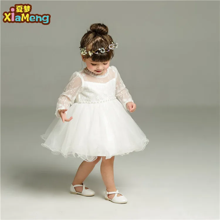 

Factory price long sleeve 100% polyester baby girl fairy dress, White