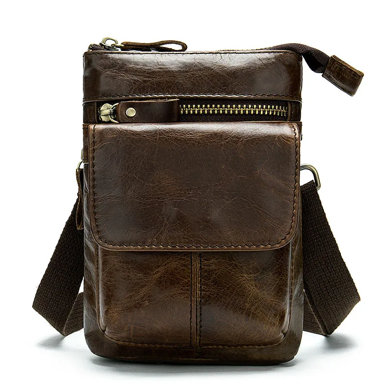 

Genuine Leather Man Messenger Shoulder Bags Male Small Cross Body Bags for Men Male Phone Belt Bag Pouch, Black,coffee