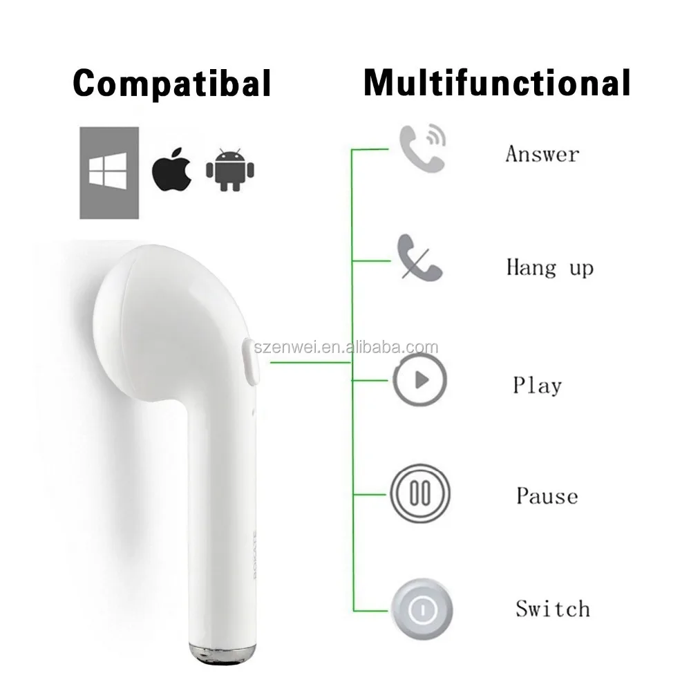 

Bluetooth Earbud, Mini Wireless Headset In-Ear Earphone Earpiece headphone for apple iPhone 7 7 plus 6s 6s plus(single left ear), Black;gold;red;white