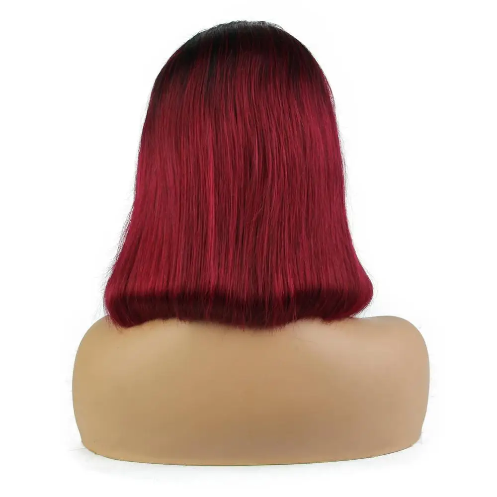 Ombre Hitam Gelap Akar Merah Merah Marun Pendek Bob Cut