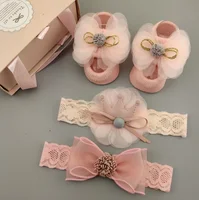 

New hot sale gift box lace flower headband set cotton baby socks