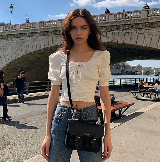 

2019 best selling women's pleated short sleeve tops french style retro girl tshirt designs for tops LA000027