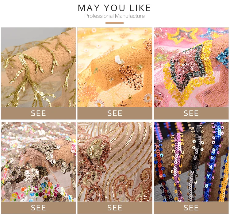 Mesh Lace Embroidery Sequin Fabric For Dress