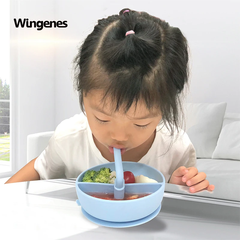 

Wingenes 100% Food-grade Silicone Baby Suction Bowl Silicone Baby Feeding Bowl, Pink;blue or customized