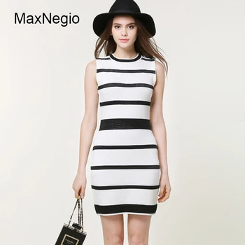 black and white striped evening gown
