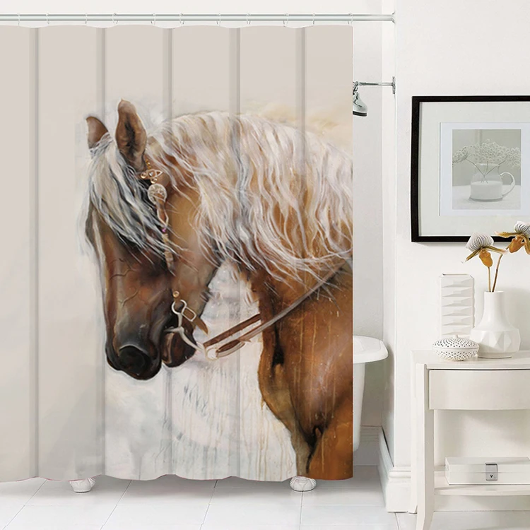 Peinture à l\'huile cheval polyester rideau de douche-Rideau de ... Peinture à l\'huile cheval polyester rideau de douche-Rideau de ...