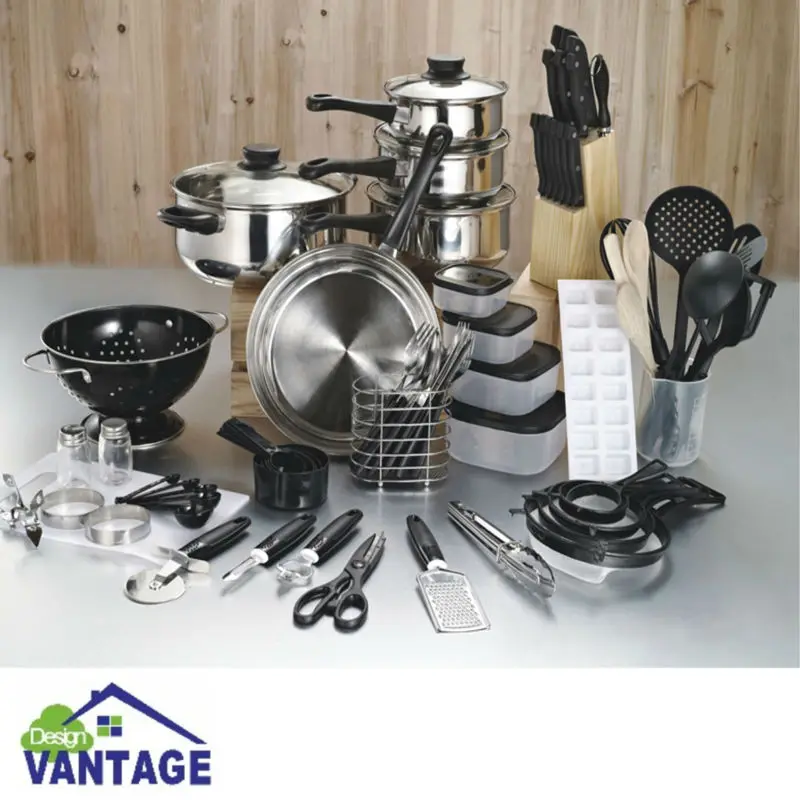 
Wholesale 80 Pcs Black/Red Stainless Steel Kitchen Cookware Set With Cooking Tools 