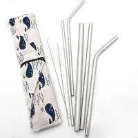 

Food Grade Stainless Steel 304 Silver Bent Straight Cool Drinking Straw With Cleaning Brush