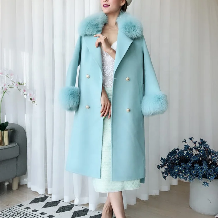 

2019 fashion women winter clothes long length winter wool coats real fox fur trimmed women jacket cashmere wool coat, As photo or customized