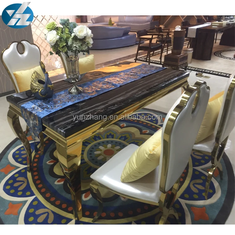 
Black Long Square Marble Dining Table With 6 Chairs Set 