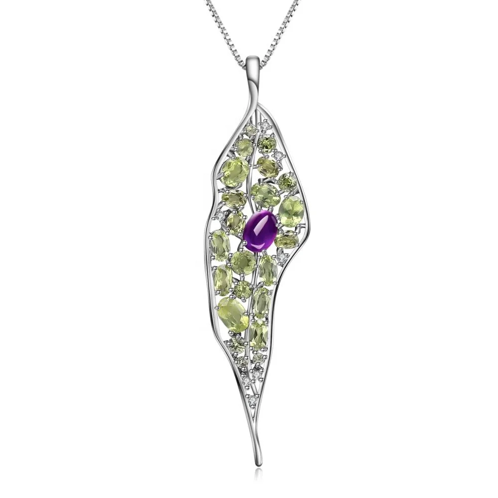 

Abiding Natural Amethyst Peridot Gemstone Pendant 925 Sterling Sliver Vintage Pendant Necklace For Women Jewelry