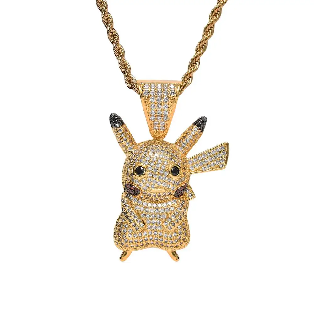 

Hip Hop Fashion Iced Out AAA Cubic Zircon Cartoon Pikachu Pendant Charm Necklace Jewelry, Picture