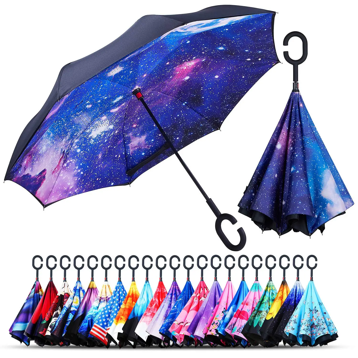 

Ok Umbrella 24 inch hot sale high quality low price promotional cheap C handle inverted double layer Reverse Umbrella