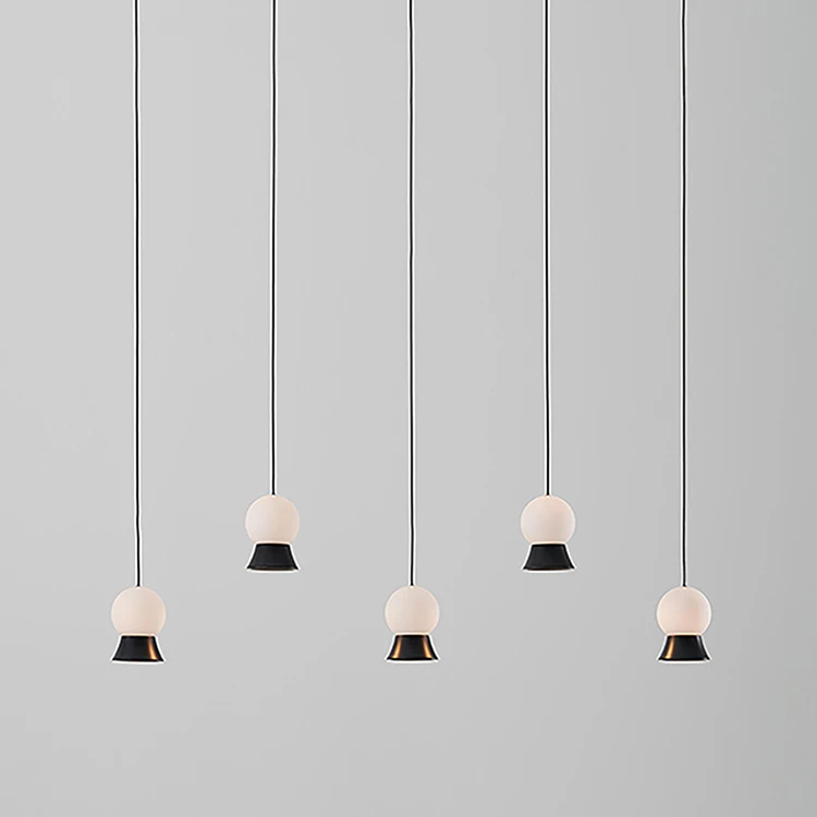 Nordic modern minimalist glass spherical bed line fish line lamps Fuji stairs porch three-head restaurant chandelier