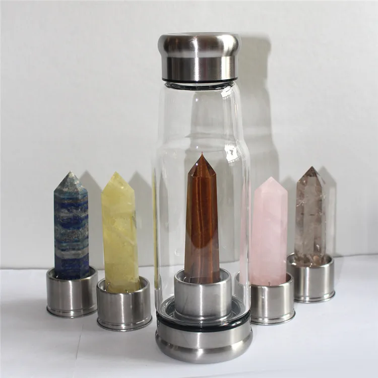 

Natural Gemstone Crystal point Gem Water Elixir protein bottle 550ml, Transparent