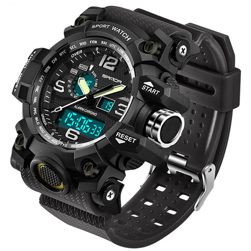 

2018 relojes hombre Army Military Big Dial Luminous Led Analog Clock Digital Quartz Dual Time Waterproof Sports Men Sanda Watch