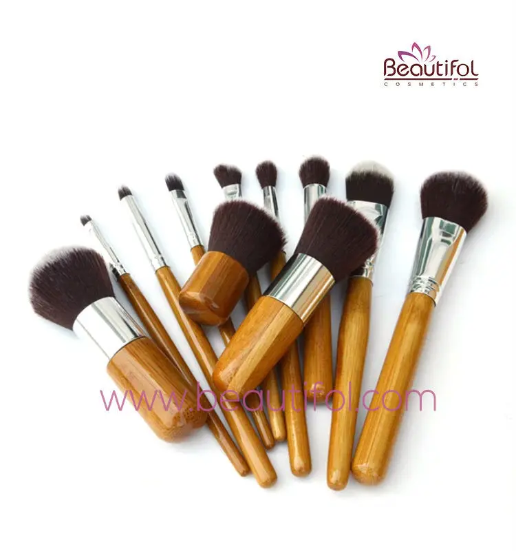 Private label wholesale cosmetic professional wood synthetic hair makeup brushes