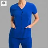 Customized simple design button style blue color hospital uniform