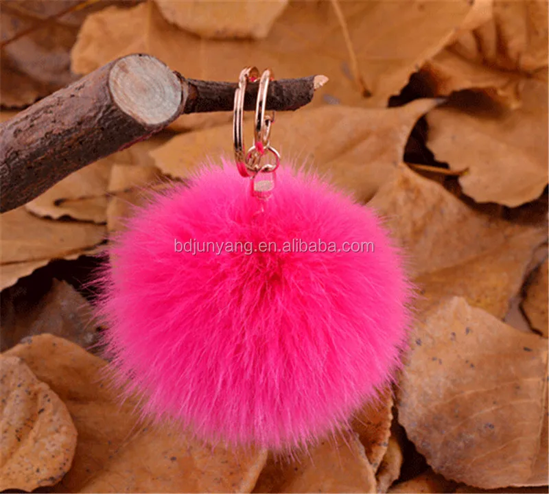 
Hot sale fur ball bag charm fur pom pom accessory pink fox fur pompom keychain  (60296780870)
