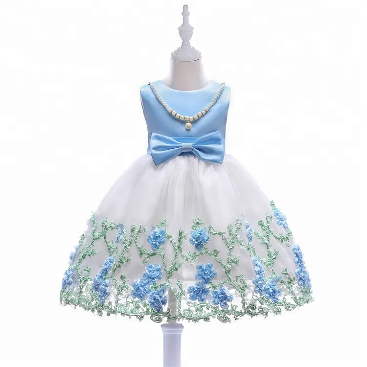 

baby girls mesh flowers embroidery party princess dresses, Yellow;blue;rose red