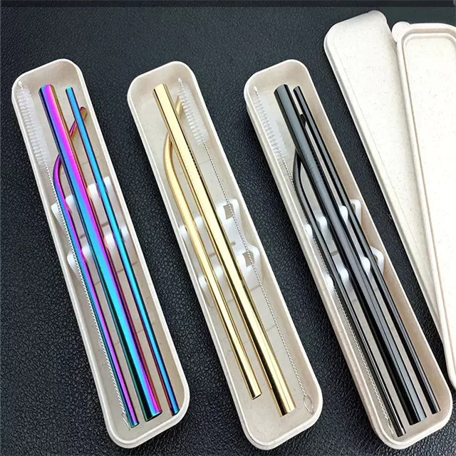 

stainless steel straw with case, Silver/raninbow/purple/black/gold/rosegold/bule