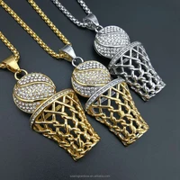 

Hip Hop Iced Out Bling Full Rhinestone Men Basketball Pendants Necklaces Gold Stainless Steel Sports Necklace for Men Jewelry
