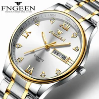 

FNGEEN 7802 Design Between Gold Steel Belt Fashion Leisure Double Calendar Wrist Watch Man Quartz