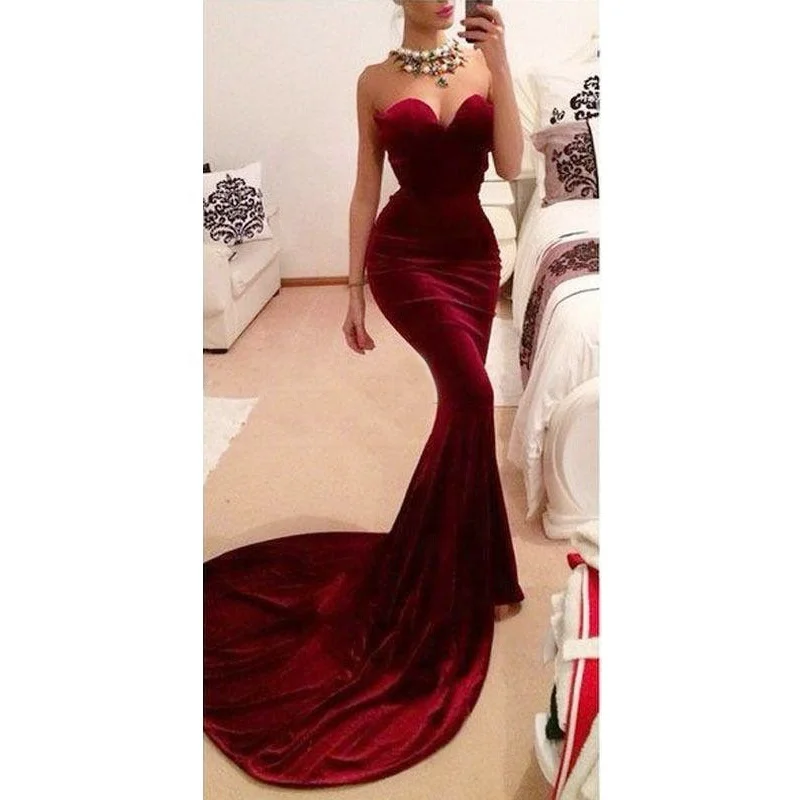 

Long Mermaid Formal Elegant Long Velvet Evening Dress, Burgundy