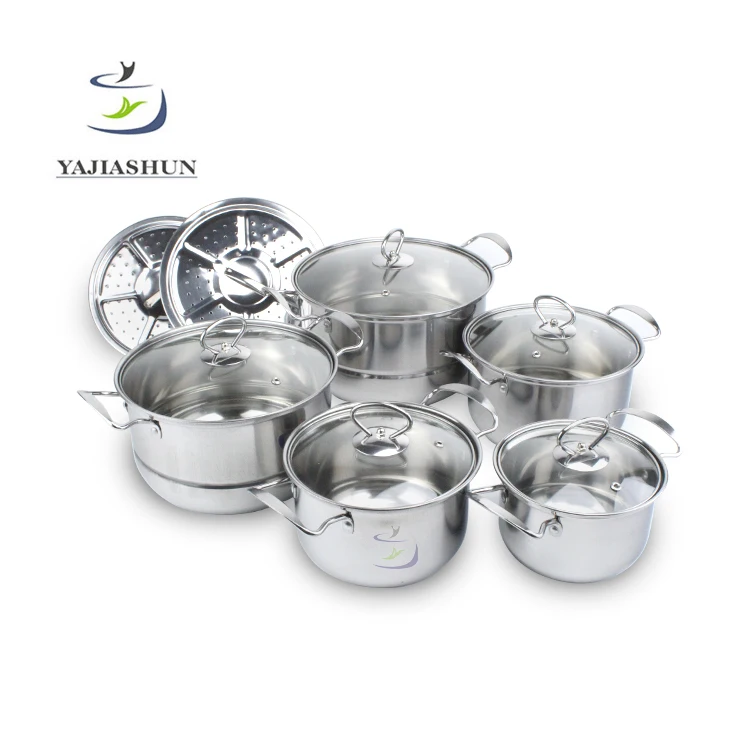 

Indonesia Happy Baron 12 pcs Cookware Set Stainless Steel Kitchenware Set Cookware With Steamer