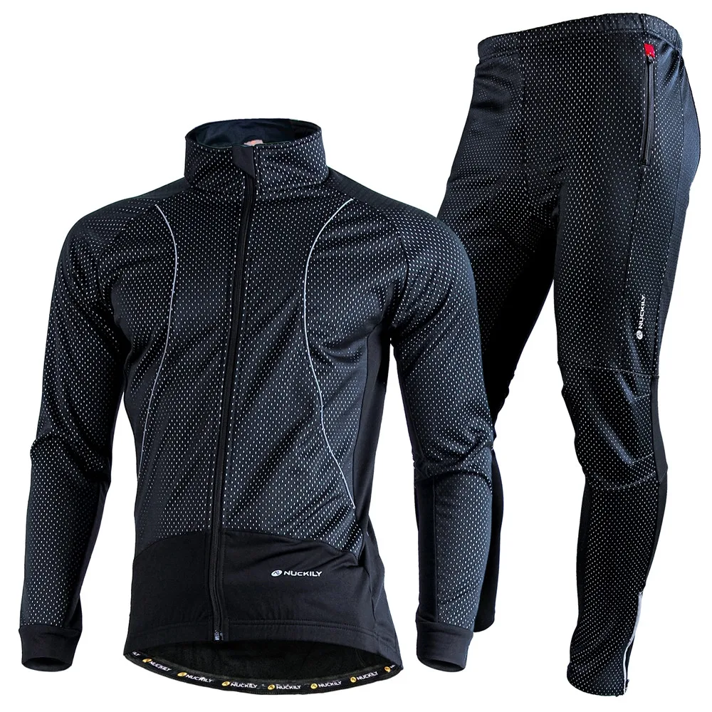 

NUCKILY Man Thermal Cycling Jersey Windproof Long Tights Road Ridding Sport Wear Set Clothing In Winter Retail, Customized color