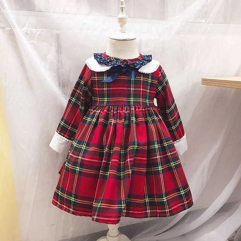 baby spanish clothing girl dress plaid red ruffles spanish kids clothes wholesale children boutiques ming1973652
