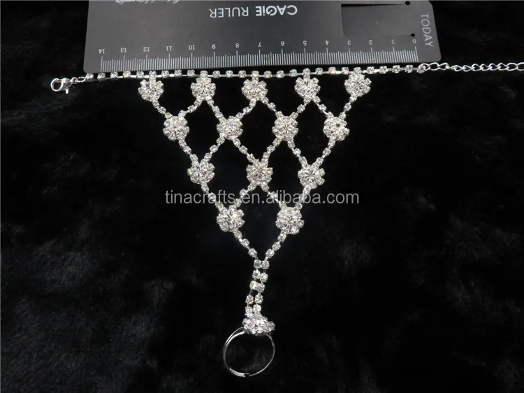 

Fashion Latin Dance Jewelry Silver Plated Crystal Finger Ring Bracelet, N/a