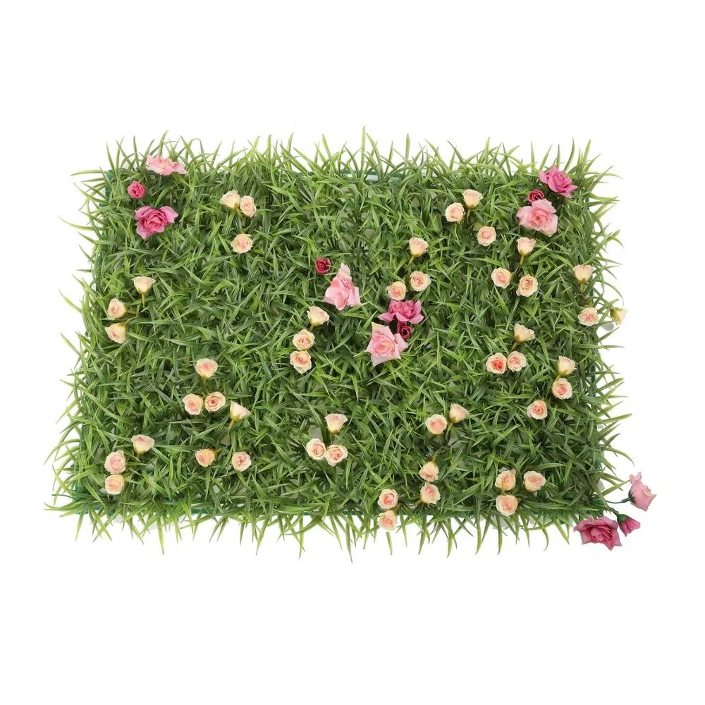 

2018 New Artificial Turf Grass with flowers for Wall Decoration, 4 colors