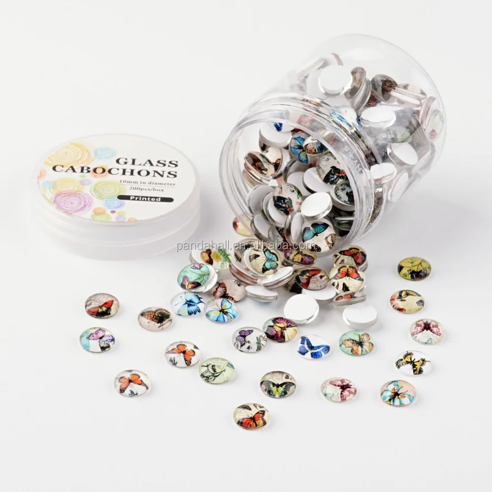 

Pandahall Mixed Color Butterfly Printed Half Round Glass Cabochons