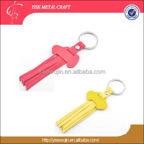 Ladies' accessories custom fashion keychain car shaped red leather key tag ring with tassel