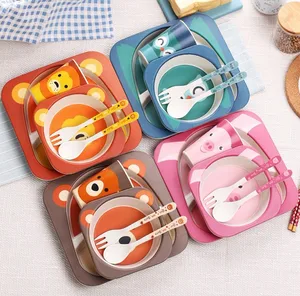 Image of Children BPA Free Biodegradable Bamboo Fibre Kids Plate Cup Tableware Set