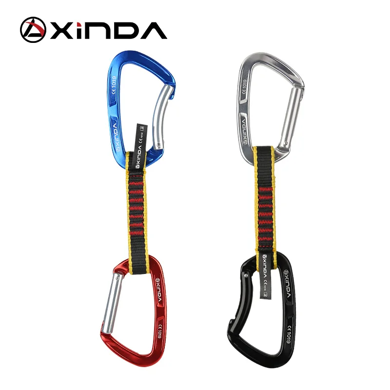 

XINDA UIAA CE 25kN express quickdraw climbing with super strong sling 2 carabiners rock climbing mountain gear, Black orange red blue silver