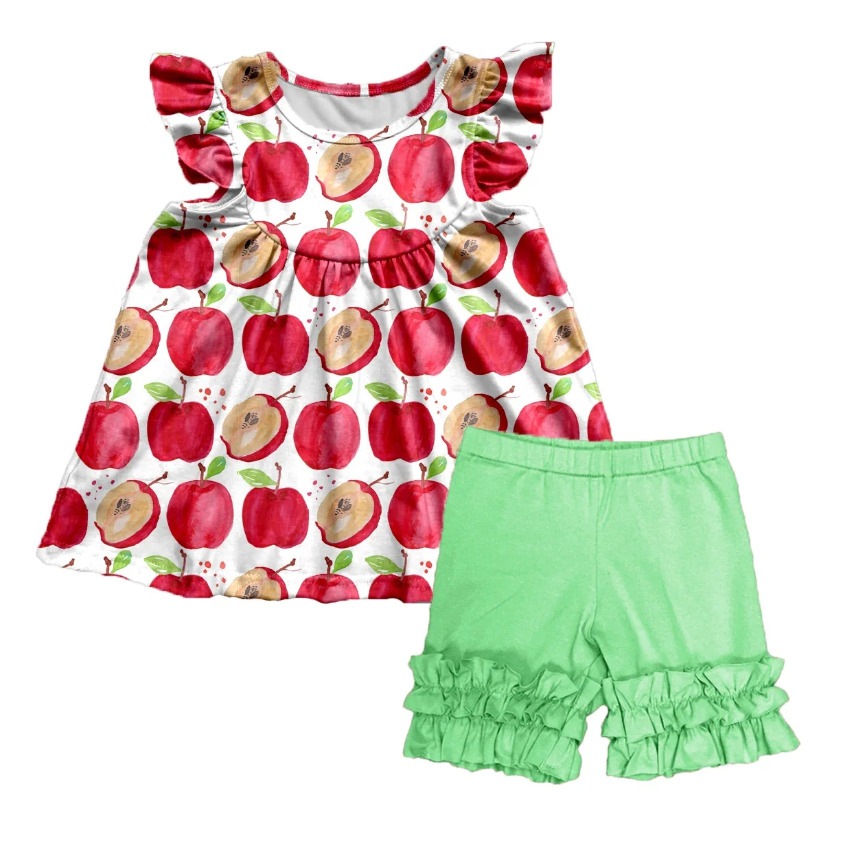

hot sale Girls Cotton Clothing Back to School apple kids Summer clothes, As show;or accept customers request