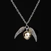 Golden Snitch Long Chain The Deathly Hallows Wing Charm Gold Ball Pendant Necklace