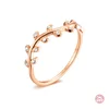 Loftily Jewelry Women's Eternity Band Rings 925 Silver Jewelry Rose Gold Leaf Shape Diamond Finger Ring